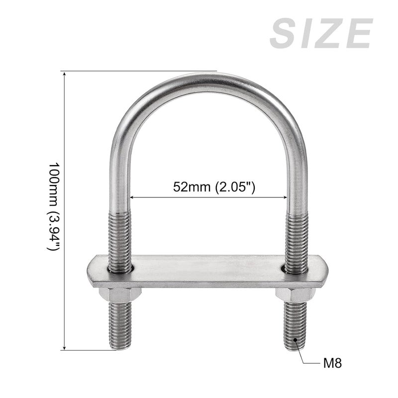 METALLIXITY U Bolts 2 Sets (M8x52x100mm), Round U Bolt 304 Stainless Steel with Accessories - for Construction, Pipe - Image 2